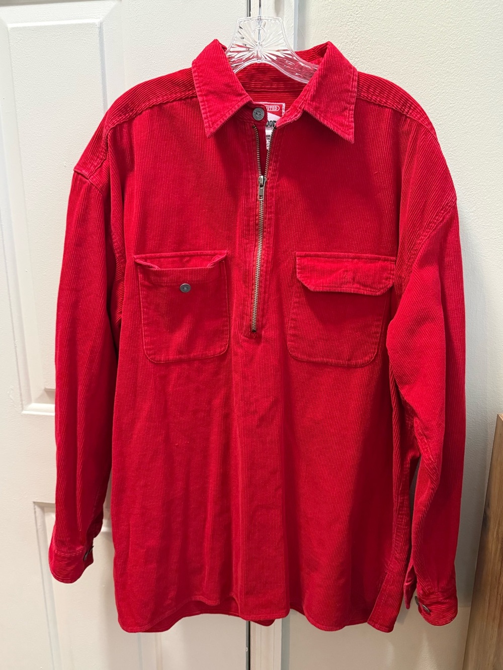 Marlboro Unlimited Red Corduroy Half-Zip Pullover Shirt Jacket Vintage 90s M